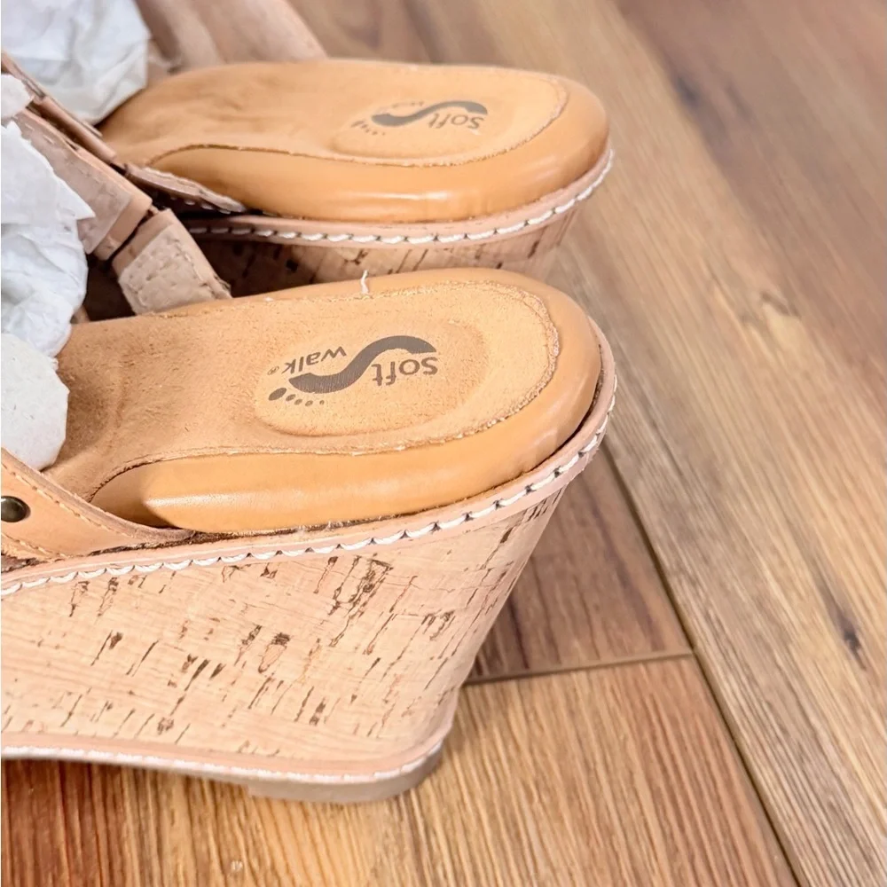 NEW Soft Walk Studded Brown Leather Wedge Open Toe Shoes Size 10Narrow
